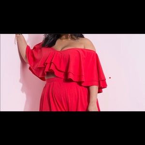 Rebdolls in the clouds ruffle crop top red 1x